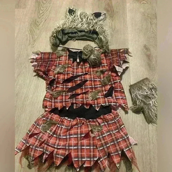 Halloween Wolfe Girl Costume includes dress (no belt) hood 2 shoe covers 3T - Picture 7 of 12